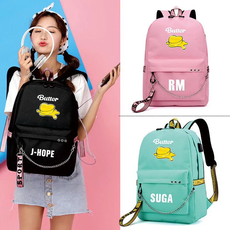 

1pcs Bangtan Boys Backpack School Bag Butter Printing Bag Stationery Student Supplies JIMIN JIN SUGA J-HOPE Fans Collection