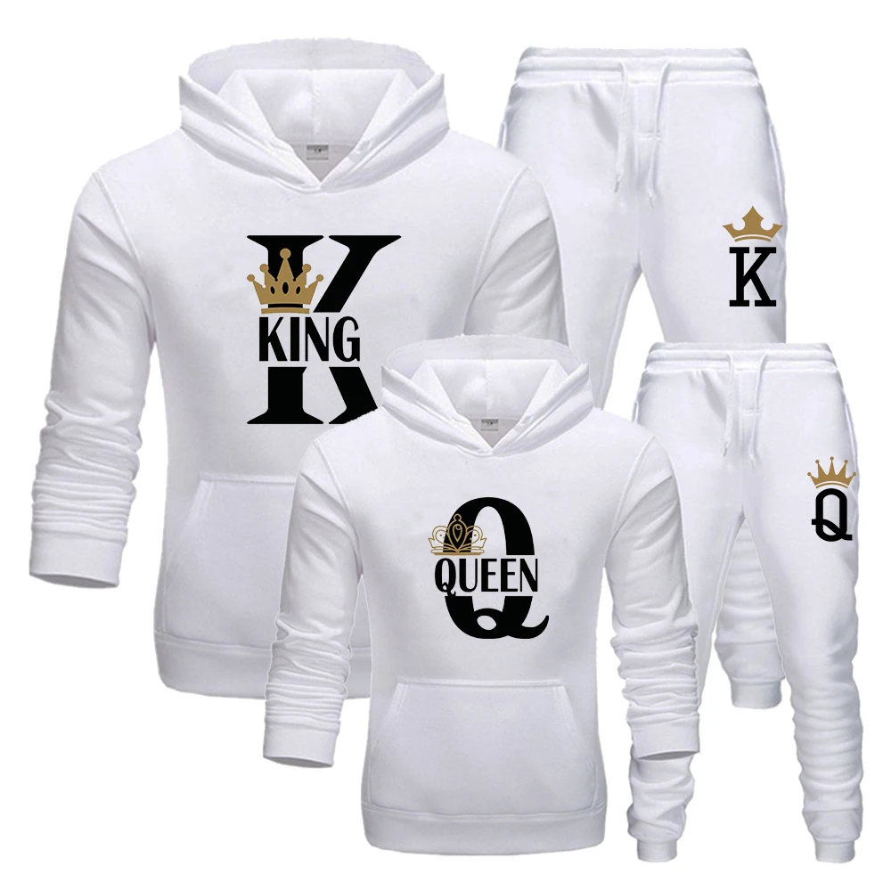 Fashion Lover Couple Sportwear Set King Queen Printed Hoodie and Pants 2Pcs Set Plus Size Men Women Tracksuits Jogging Suits
