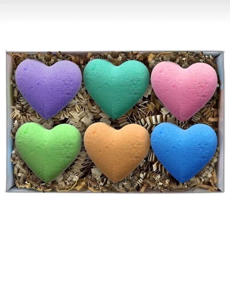 

Bath Bomb Heart-Shaped Ball Set 60g * 6Pcs Dried Flower Mixed Color Essential Oil Bath Ball mixed Color Floating Ball Bath Salt Ba