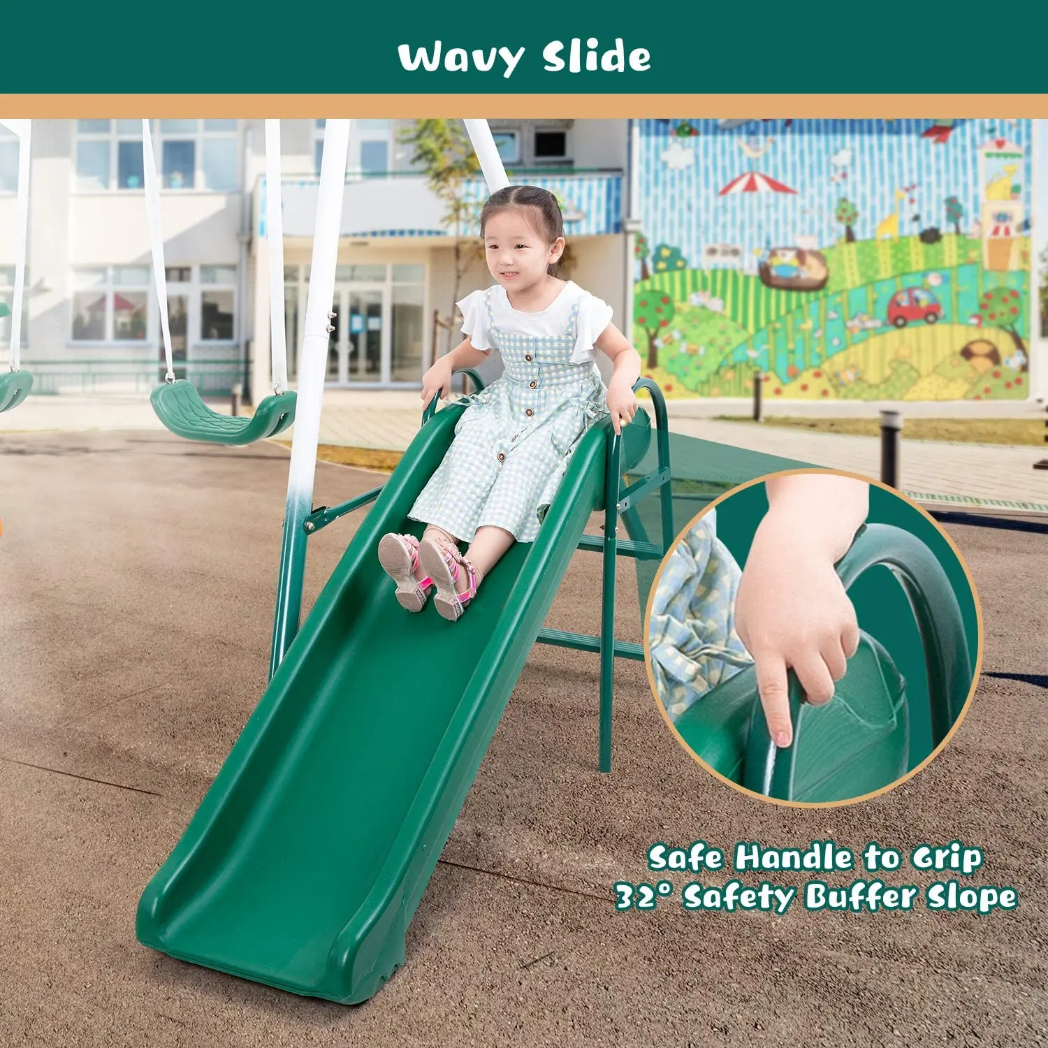 

Metal Swing Set for Backyard with Slides Medium and Large Playground Swing Set Suitable for Kids Toddlers Porch Backyard 2 in 1