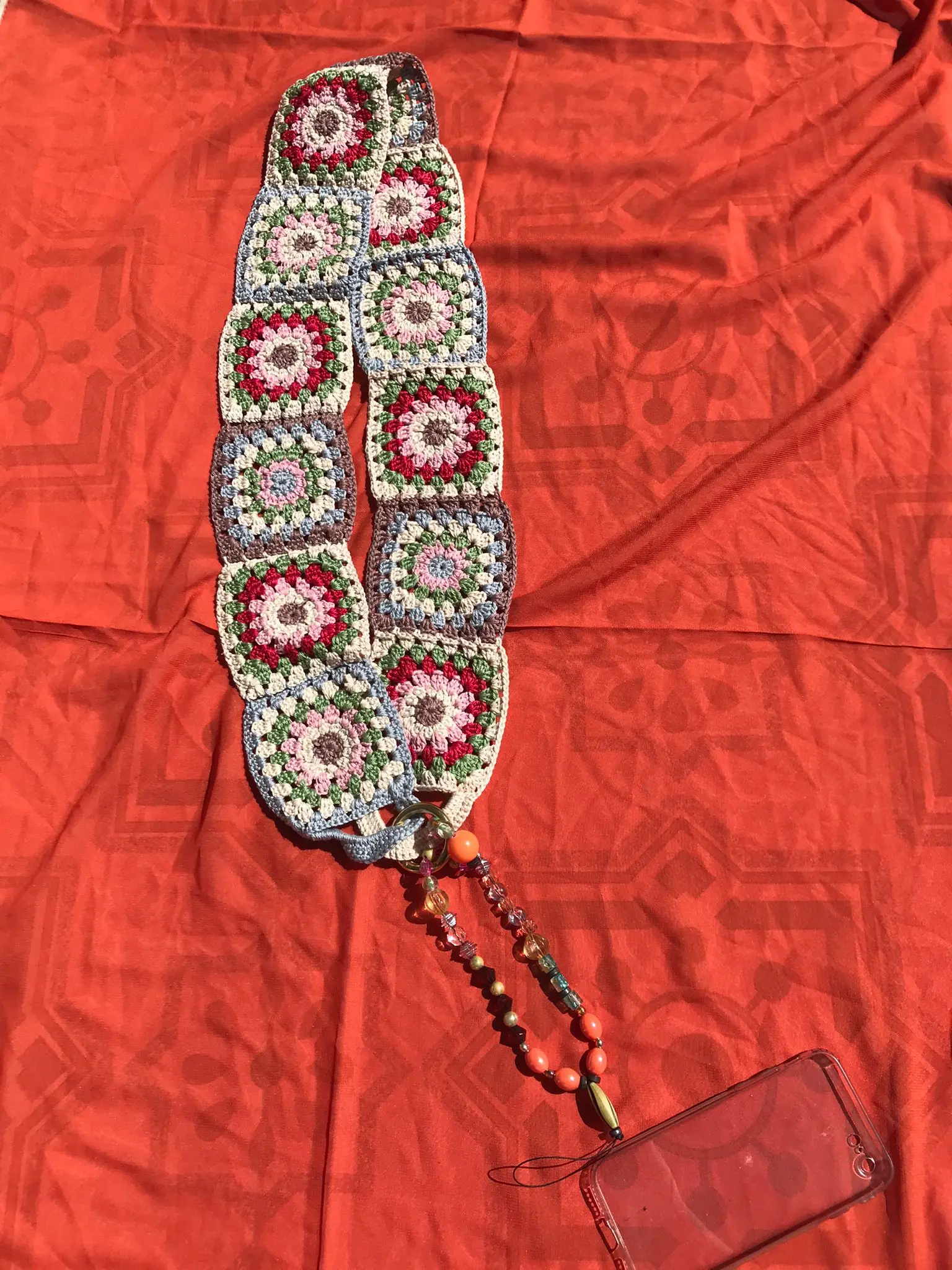 

Bohemian Cell Phone Strap, Patchwork Crochet Rug Pattern Mixed Color Special Design New Fashion Stylish Women's Rope Lanyard,