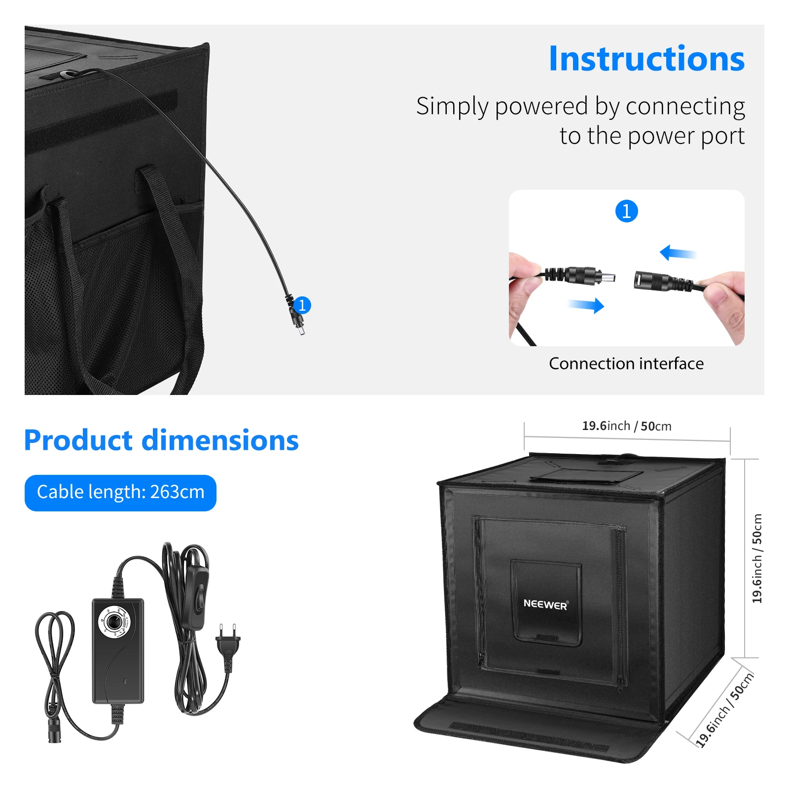 

Neewer Photo Studio Light Box 20 inches/50cm Shooting Light Tent Adjustable Brightness Foldable Portable Professional Table kit