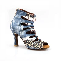 leopard dance shoes hand made high quality latin dance boots