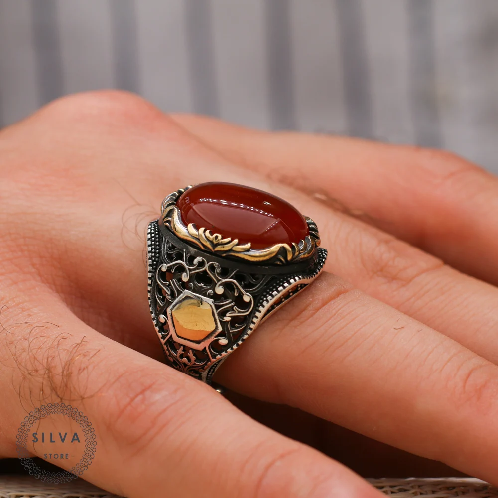 

925 Silver Ring With Agate Stone. Men's Jewelry Stamped Silver Stamp 925 All sizes are available