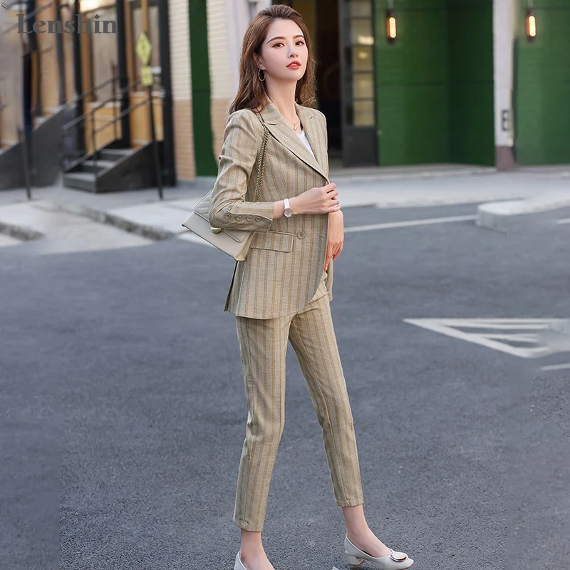 Lenshin высококачественный комплект из 2 предметов в полоску Официальный брючный