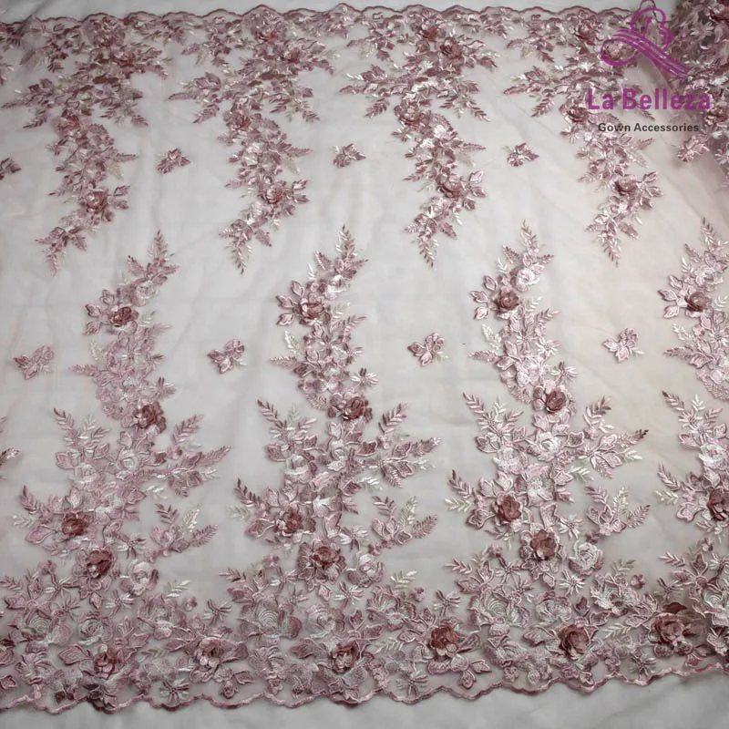 Pink La Belleza дизайн кружева, темно-розовые 3D Цветы кружевная ткань, розовые 3D Цветы Кружевная Ткань вечернее платье кружевная ткань 1 ярд - Цвет: Pink