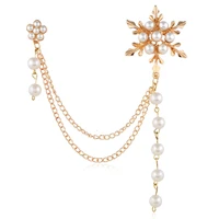 flower snowflake brooches for women pearl pins exquisite chain tassel dress coat pin christmas gifts jewelry accessories
