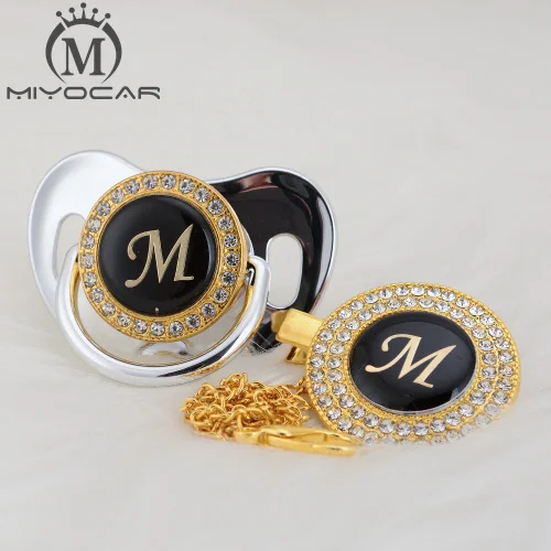 MIYOCAR цвета: золотистый, серебристый имя инициалы буквенные красивый bling соска и соска клип BPA бесплатно пустышка bling уникальный дизайн LAS-8/9 - Цвет: LM-9  0-6M