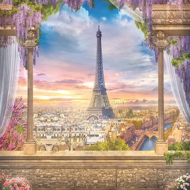Занавеска с панорамным видом на Эйфелеву башню восхода солнца террасы цветастое