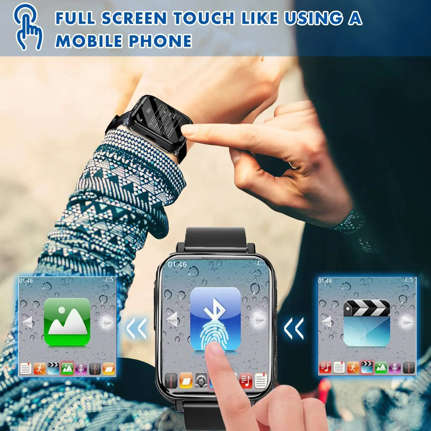 16 Гб Клип MP3 плеер с Bluetooth спортивные часы сенсорным экраном мини mp3 HiFi без потерь