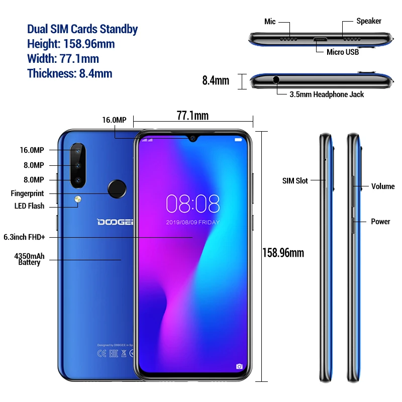 DOOGEE N20 N 20 6 3 дюймов FHD + мобильный телефон 4 Гб 64 MT6763 Восьмиядерный 4350 мАч 16MP 8MP