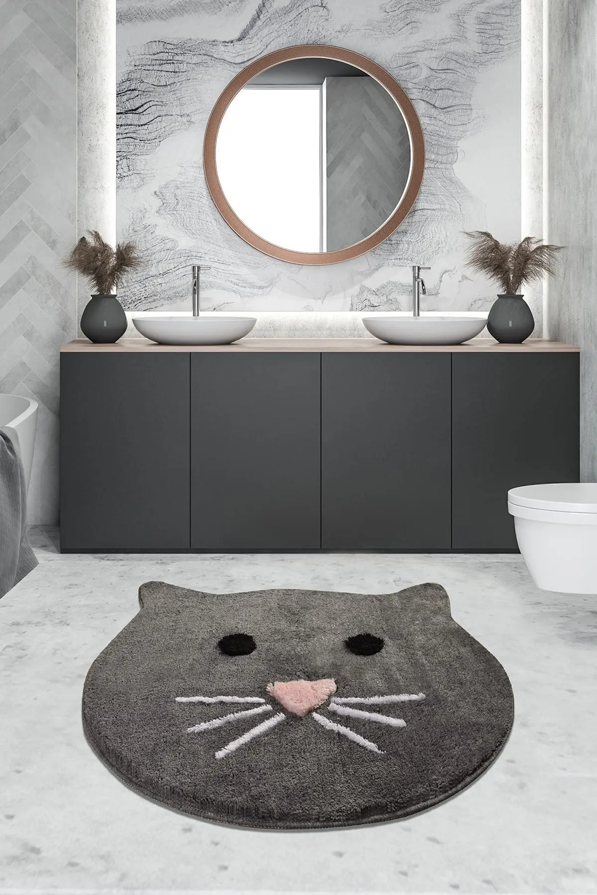 

Cat Smoked 90x90 Cm Bathroom Carpet Washable, Non-Slip Base Bath Mat Bathroom Carpet Rug Toilet Floor Mat Non-Slip Shower Room