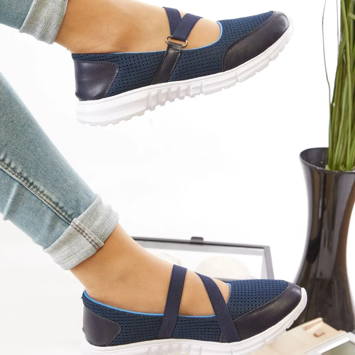 

Женские дышащие кроссовки на платформе, темно-синие, на шнуровке