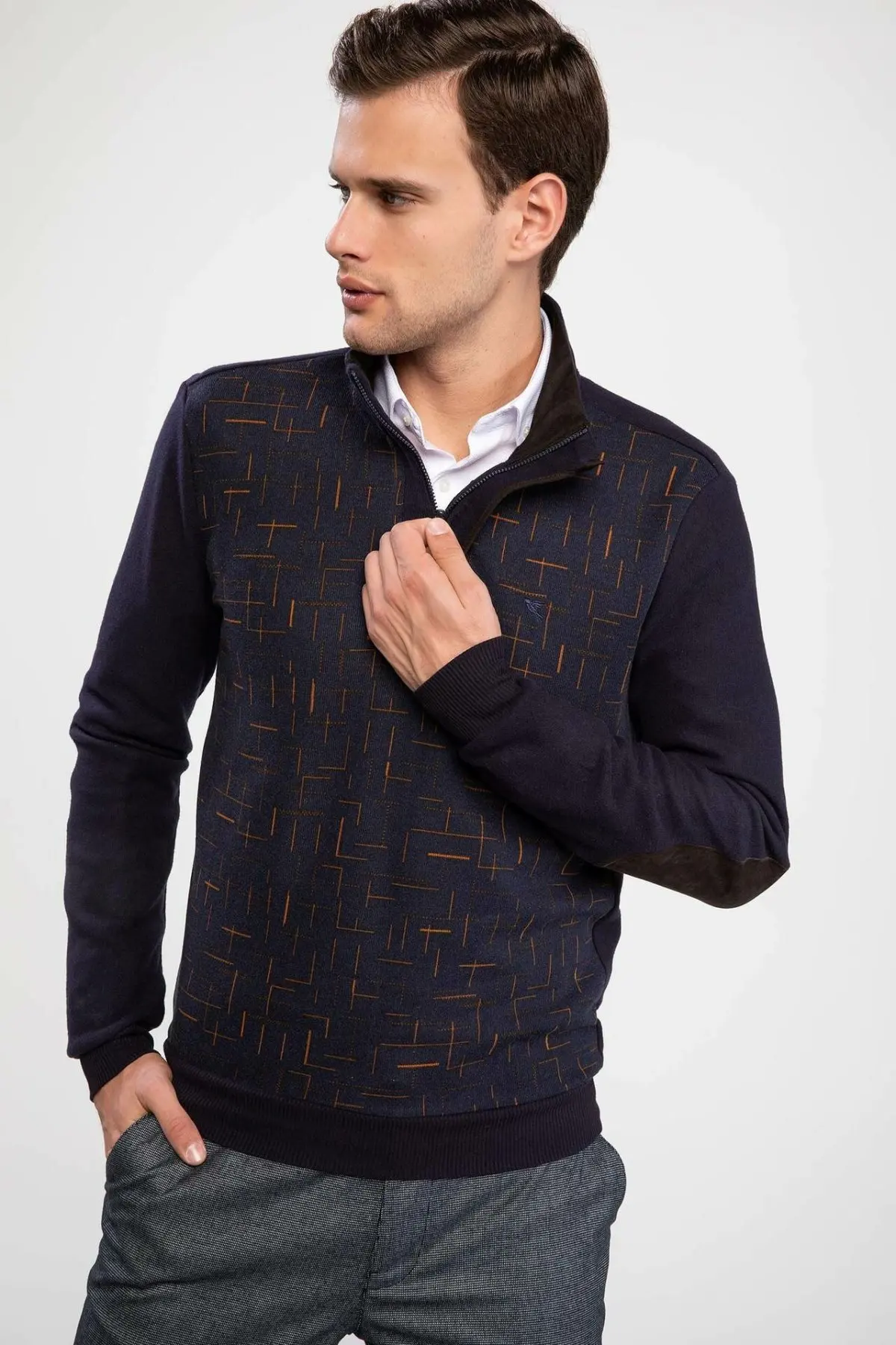 DeFacto мужской пуловер на молнии со стоячим воротником Модный повседневный