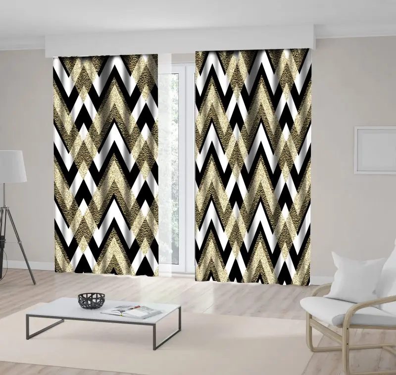 Занавеска с зигзагообразным золотым блестящим геометрическим узором