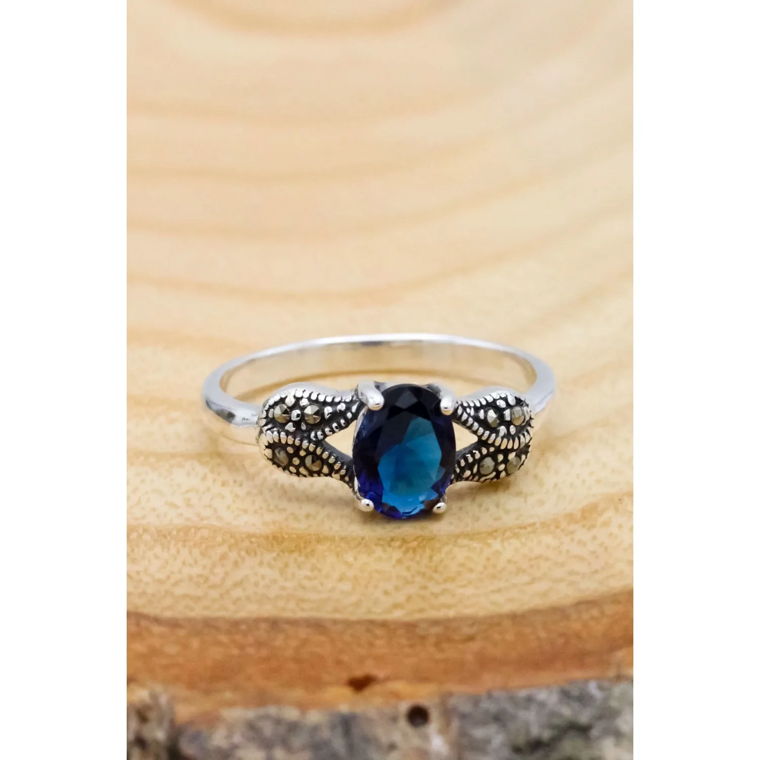 

925 Sapphire Stone Ellipse Agate Silver Ring 201020220 Made Turkey Stylish Design HBCV00001DHB82
