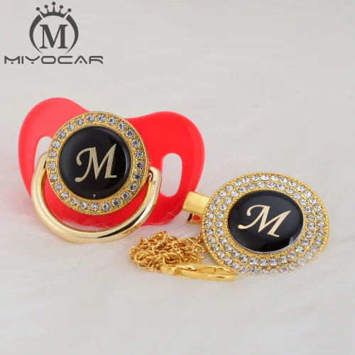 MIYOCAR цвета: золотистый, серебристый имя инициалы буквенные красивый bling соска и соска клип BPA бесплатно пустышка bling уникальный дизайн LAS-8/9 - Цвет: LM-5   6-18M