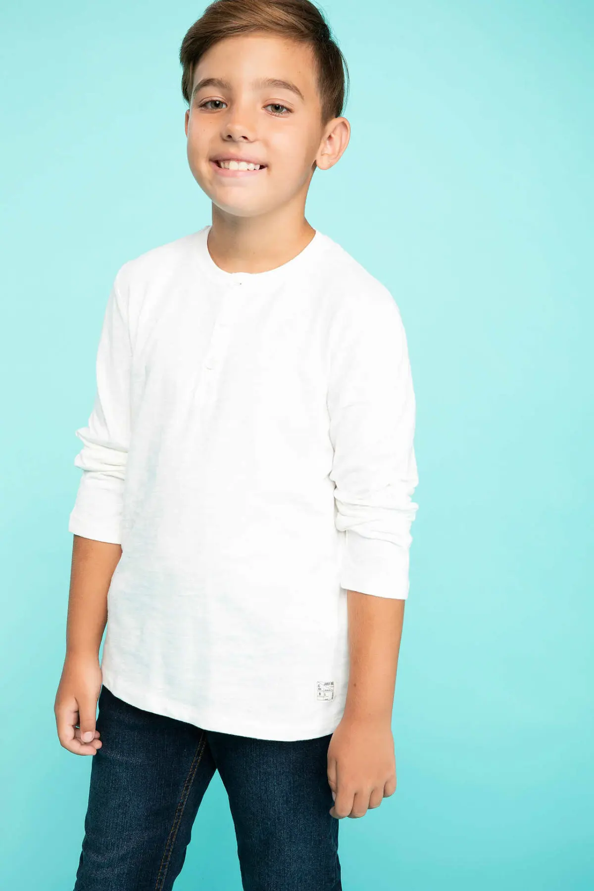 DeFacto Boy Autumn White Top Tees Boys Casual Long Sleeve T-Shirt kIds Simple Cotton Tops High Quality-J0857A618AU | Детская одежда и