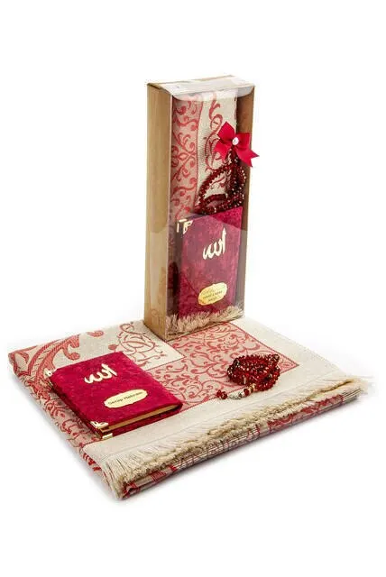 

WONDERFUL Mother's Day Special Prayer Rug, Velvet Yasin and Rosary Set Quran Cre Kim Book Qiblah Mecca / Medina