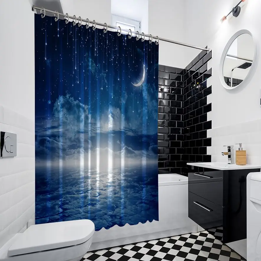 Занавеска для душа Новая Луна звезды облака светящийся горизонт Астрология
