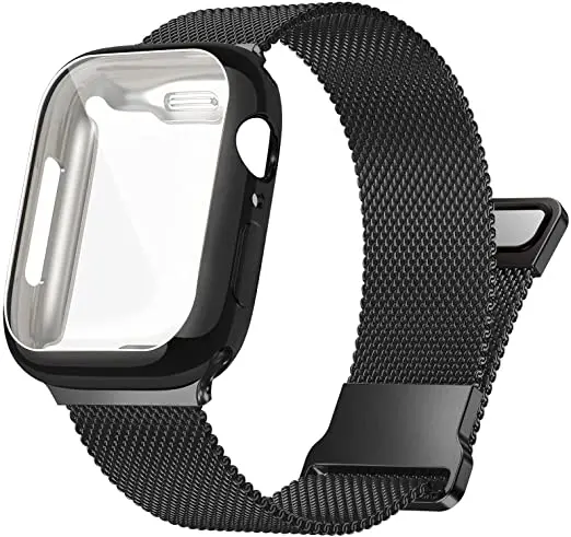 

Чехол + ремешок для Apple Watch band 45 мм 41 мм 40 мм 44 мм, Магнитный чехол с покрытием и ремешок из нержавеющей стали для iWatch Series 5 4 3 SE 6 7