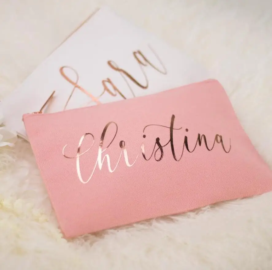 

Personalized names Monogram Makeup Bag - Cursive Script CUSTOM NAME Teal blush pink bridesmaid Make Up Bag - Best Friend Gifts