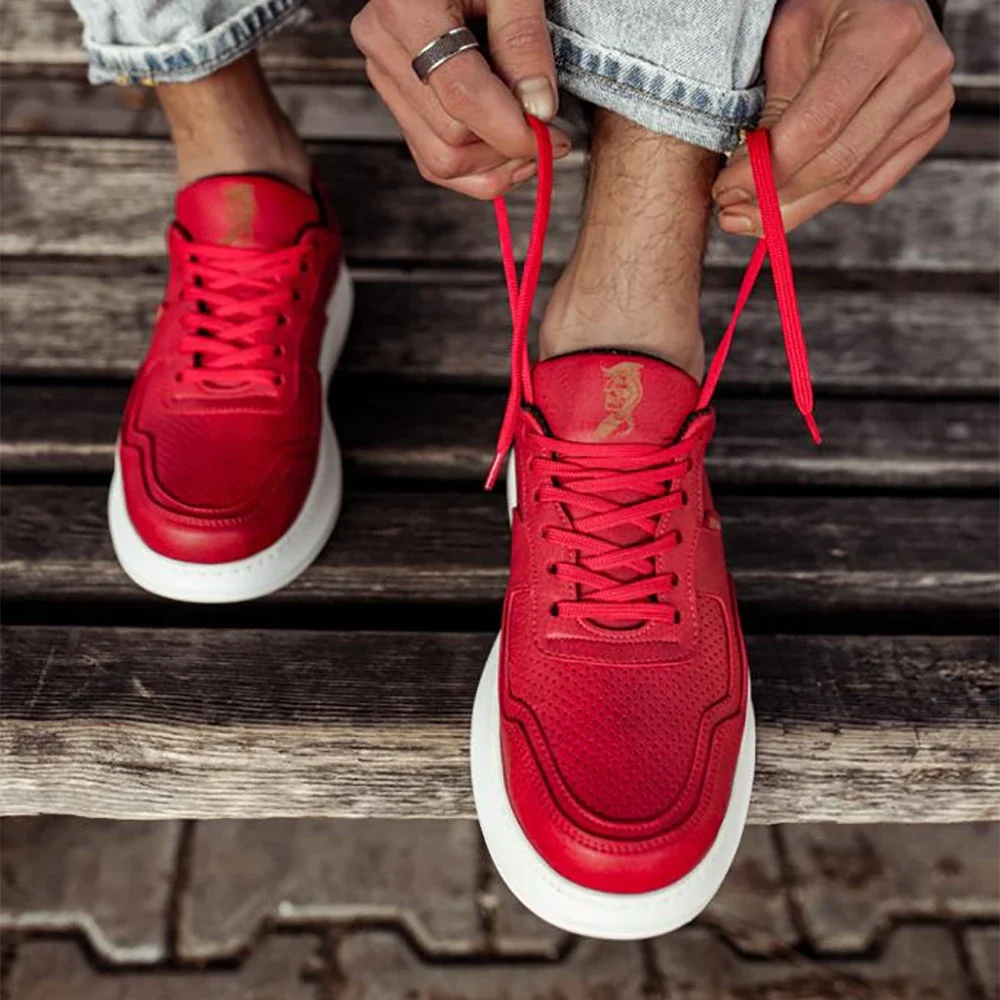 

KNACK Red Daily Shoes for Men 707 White Bottom Artificial Leather Rubber Lace-up Fall & Spring Comfortable Outdoor Casual Footwear Timberland Polo Sneaker Gel Venus Fast and Free Shipping High Quality Fabric New Season