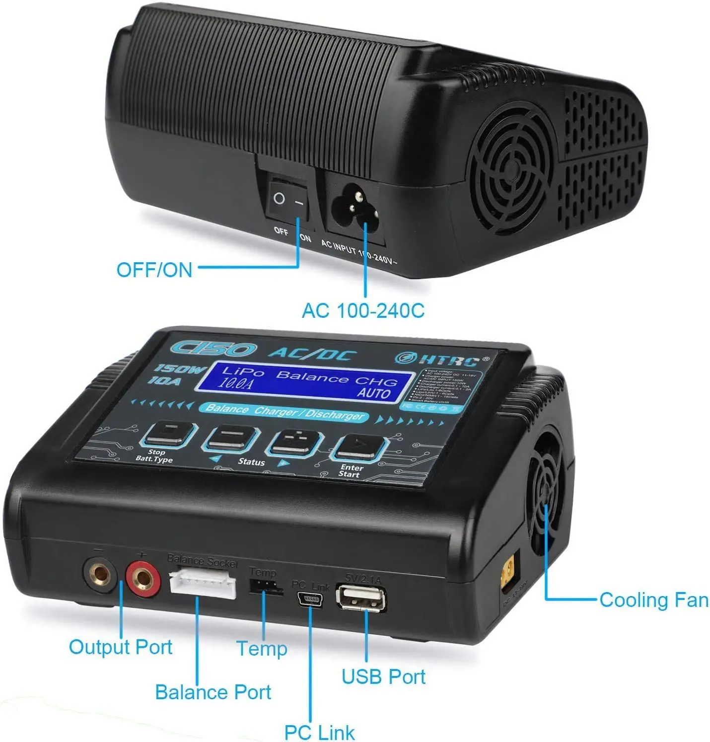 1 шт. HTRC зарядное устройство LiPo RC балансировка Dis 150 Вт 10A 1-6S AC/DC C150 для NiCd Li-Ion Life NiMH