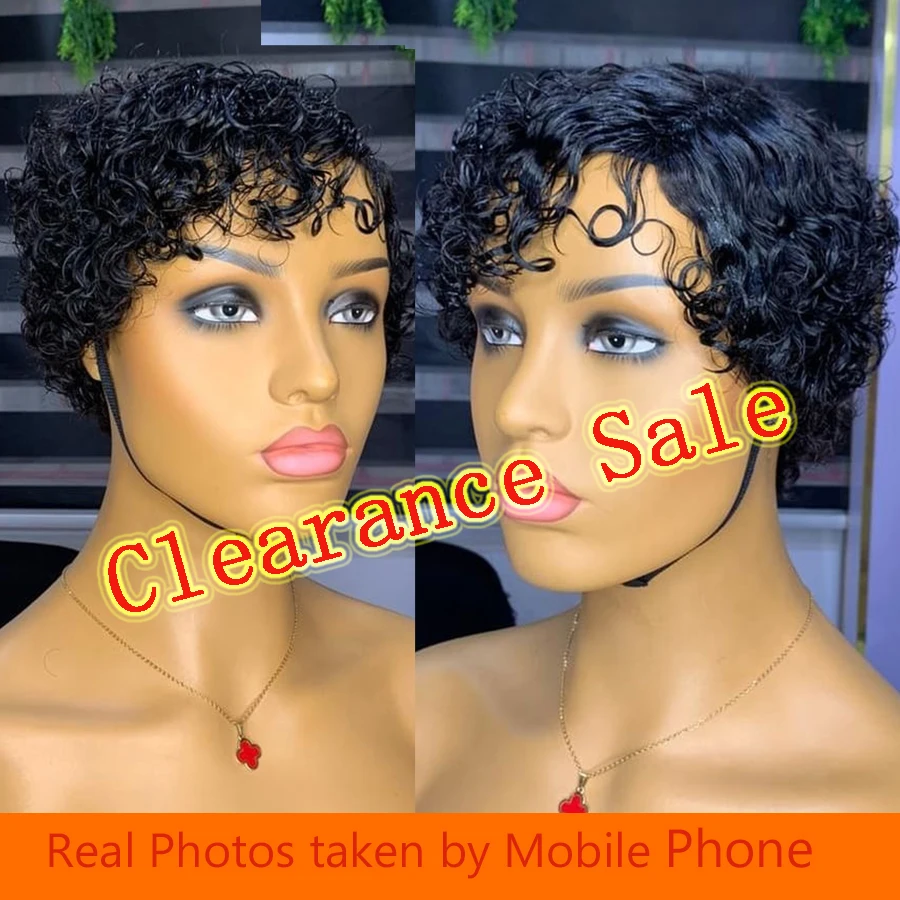 

180% Short Curly Pixie Cut Wig Human Hair Wigs Non Lace Wig For Black Women Natural Bob Cheap Full Machine Brazilian Hair Wigs