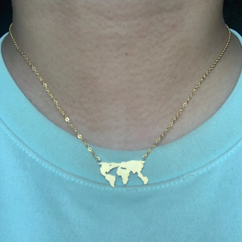 

10PCS Stainless steel Globe World Map Necklace Travel Gift For Wanderlust Planet Earth High Polished Worldwide Maps Jewelry