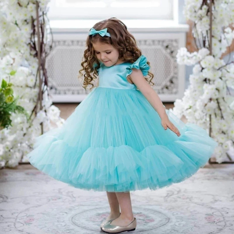 Real Baby Tulle Ruched Princess Flower Girl Dresses Birthday Pageant Communion Robe De Demoiselle Wedding Party Dresses
