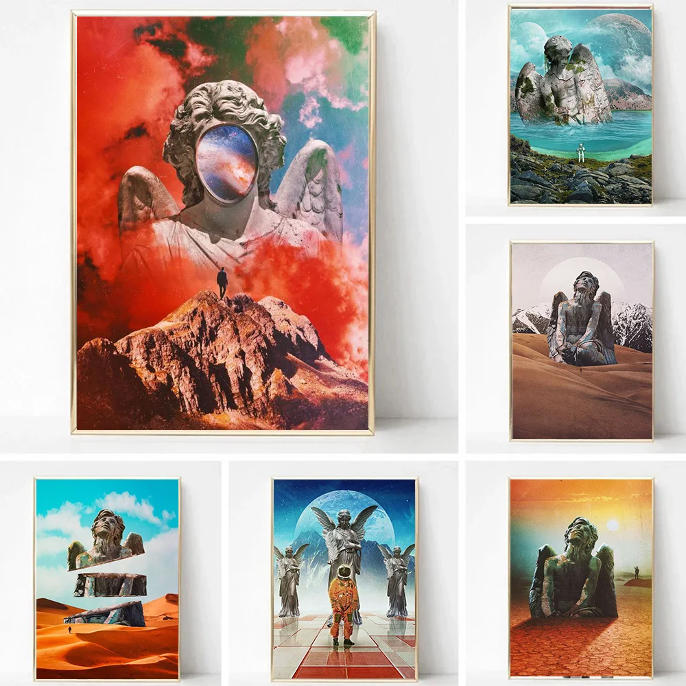 

Greek Statue Sculpture Artwork Canvas Painting Angel Poster And Print Astronaut Modern Wall Pictures Living Room Decor Cuadros