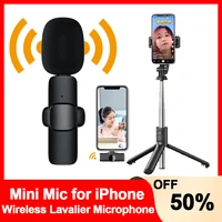 wireless lavalier microphone portable audio video recording mini mic for iphone android live broadcast gaming with live tripod