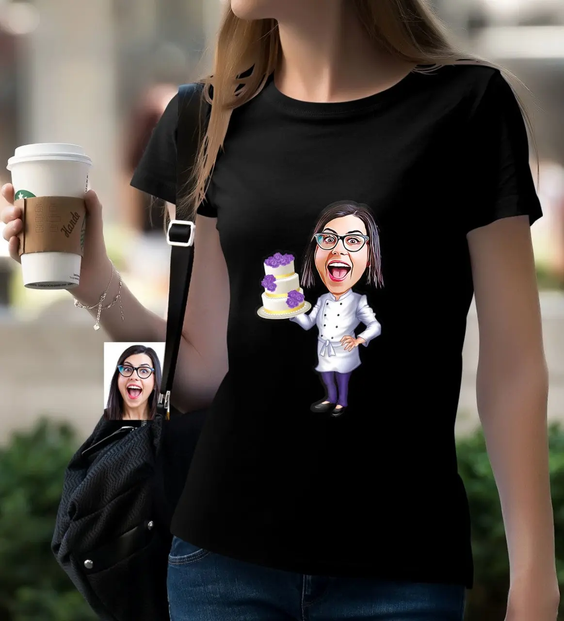 

Персонализированные Женские повара карикатура черного T-Shirt-2