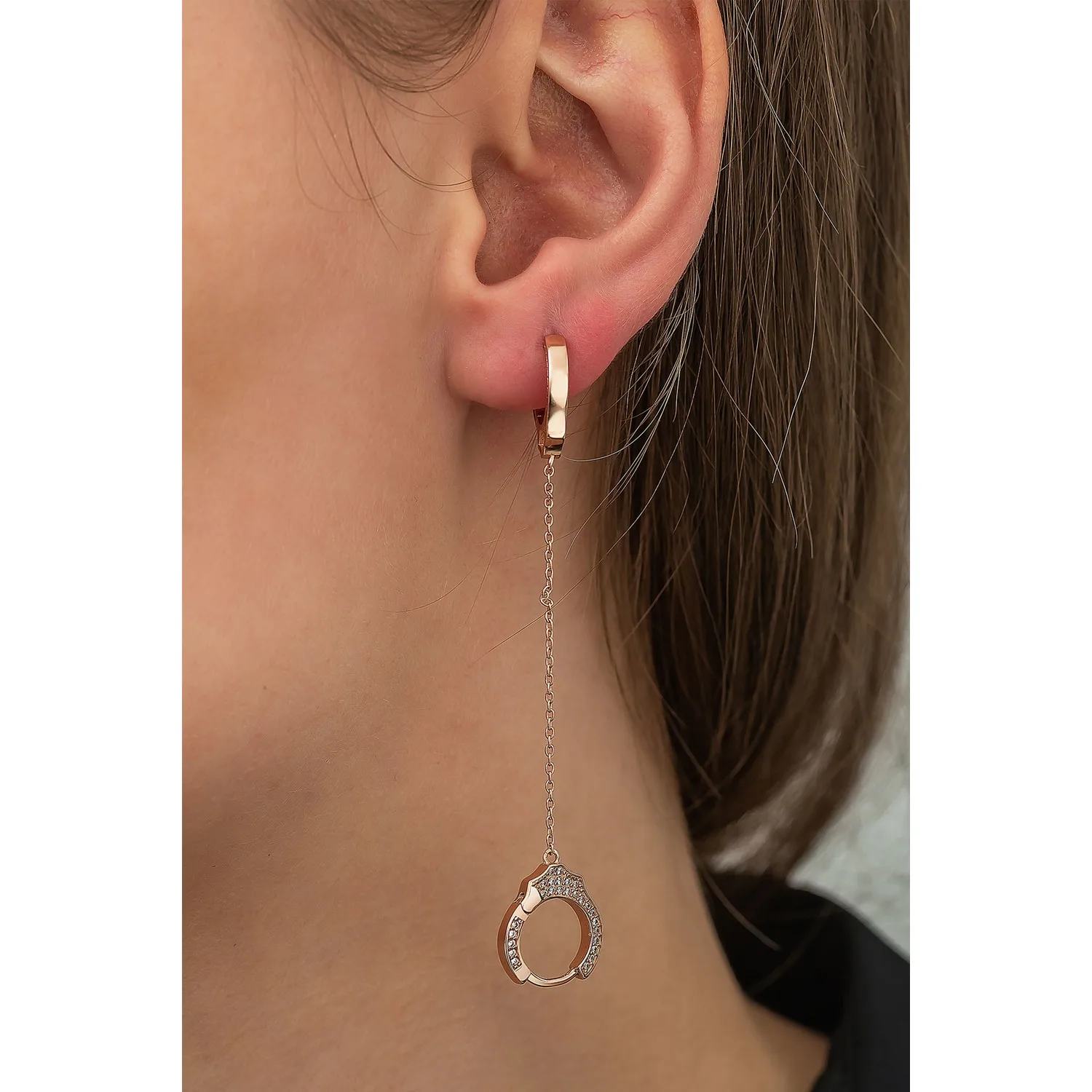 

925 Sterling Rose Gold Plated Dangle Cuff Silver Earrings Made Turkey Stylish Desing Doesn 'T Tarnish HBV0000176SFE