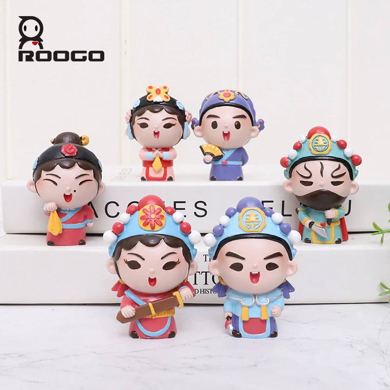 

Roogo Cute Beijing Opera Characters Sculpture Miniature Resin Home Decor Chinese Style Decoration for Office Desktop Cake Topper