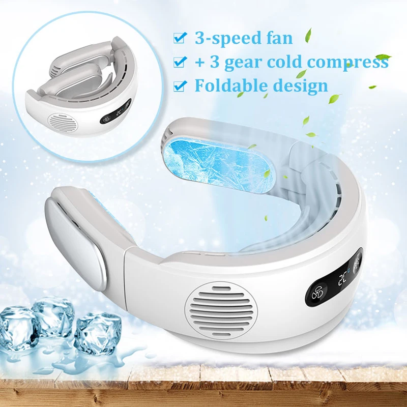 Hanging Neck Portable Mini Fan Mobile Air Conditioner Cooler Wearable Foldable Bladeless Neck Cooling USB Fan 5000mah Battery