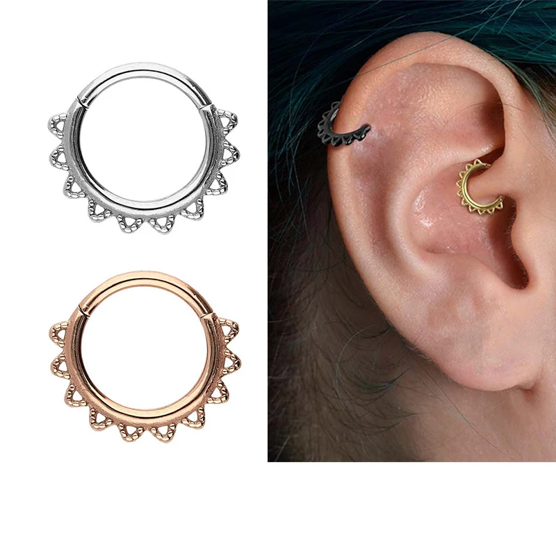 316L Surgical Steel  Septum Clicker Ear Cartilage Helix Tragus Faux Daith Earring Hoop Body  Piercing Jewelry Nose Ring
