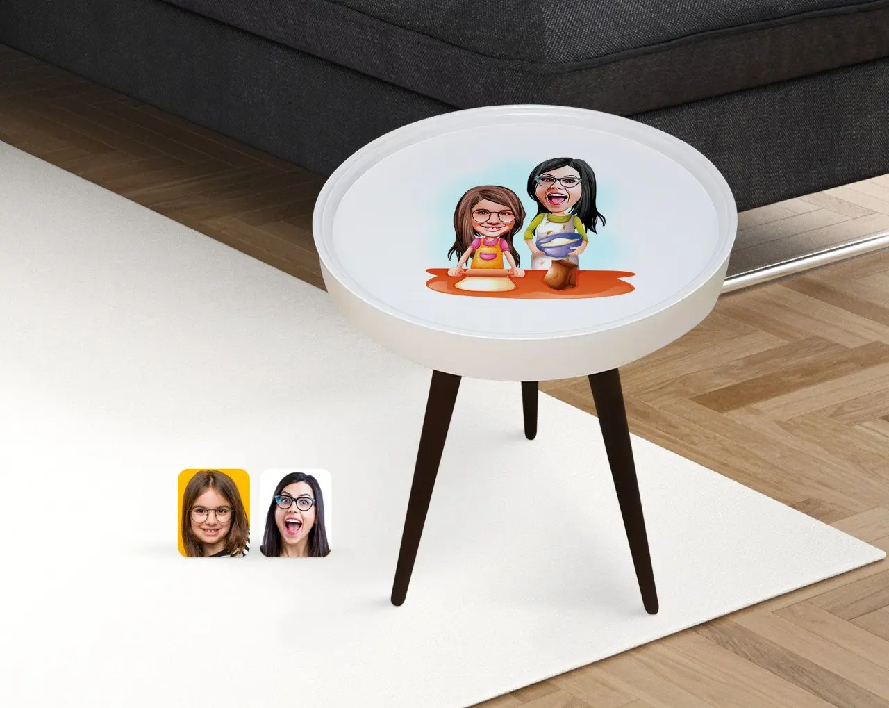 

Personalized Mother Girl Caricature Of Wood Zigon Sehpa-2