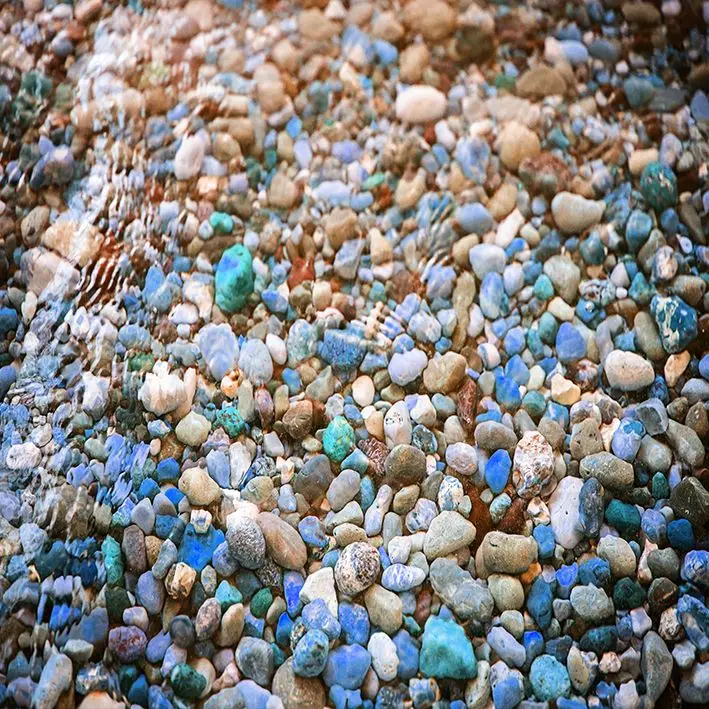 

Curtain Colorful Stones and Rocks Under Water in Leland Lake Michigan Nature Scenery Decorative Photo Blue Beige