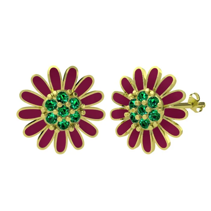

Lovely Daisies Red wine earrings silver with gold plated and rose gold plated options with 15 stone options
