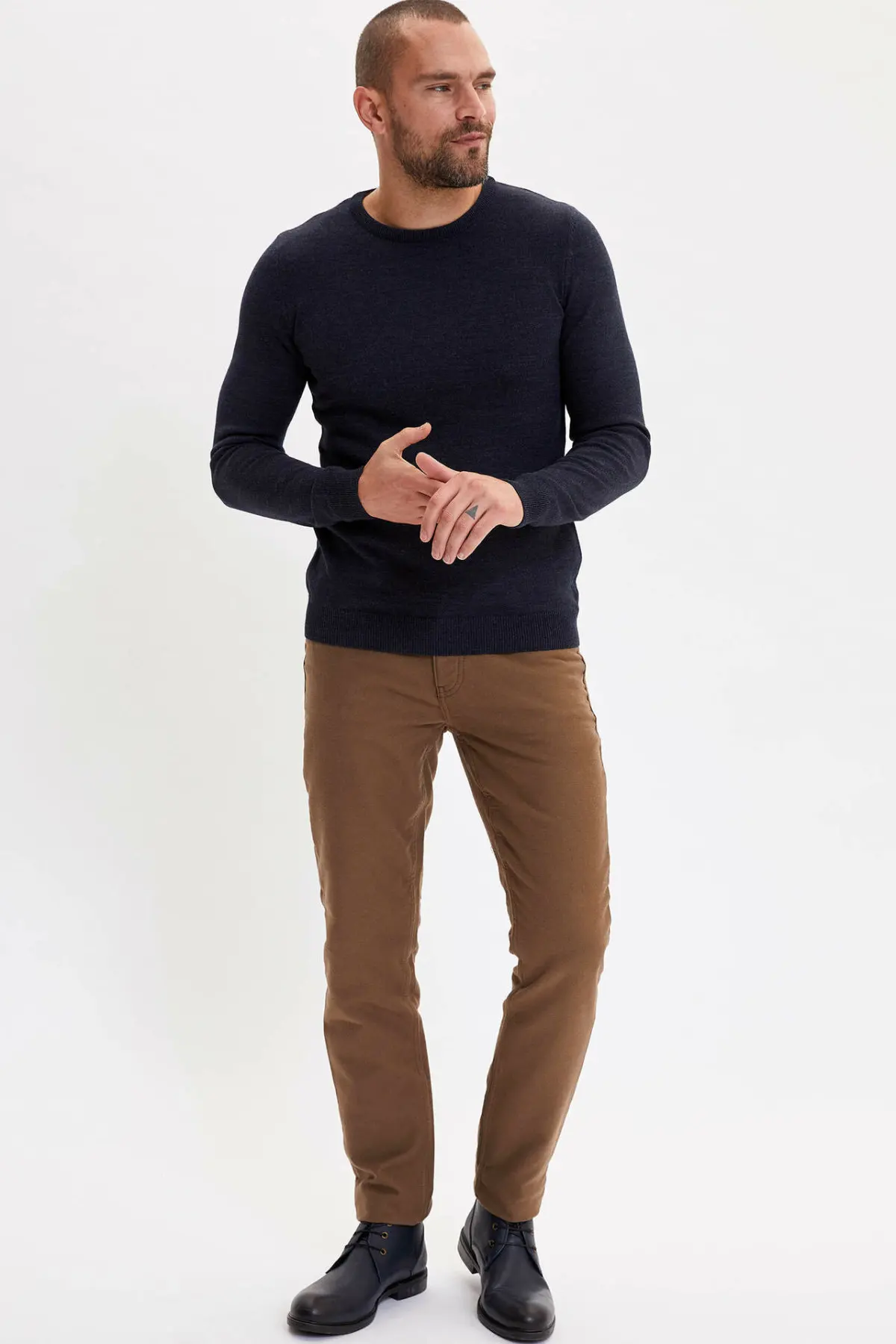 Дефакто мужские брюки бизнес прямые длинные средняя талия сплошной цвет Мужские