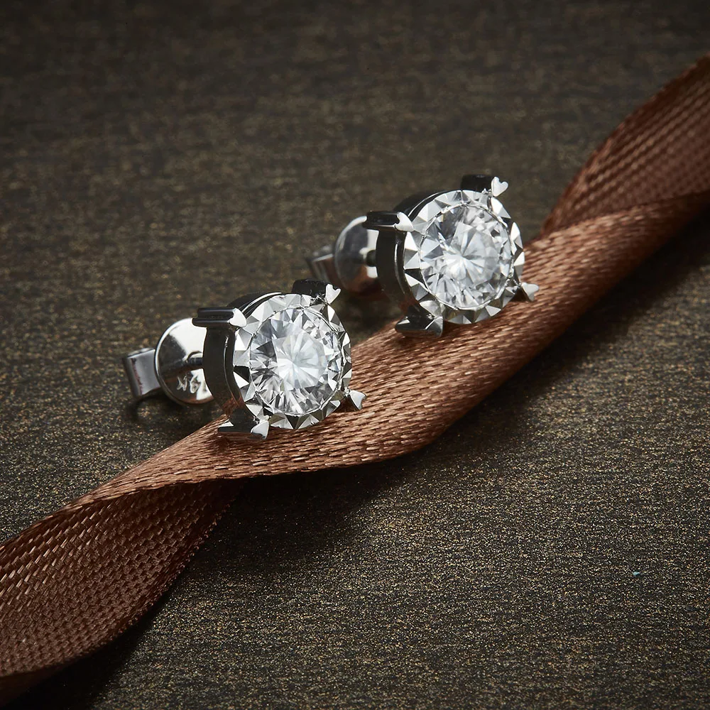 FlipGems Solid 14K 585 Белое золото 1CTW D E цвет Круглый Муассанит серьги-гвоздики с бриллиантами вечные и потрясающие серьги для женщин