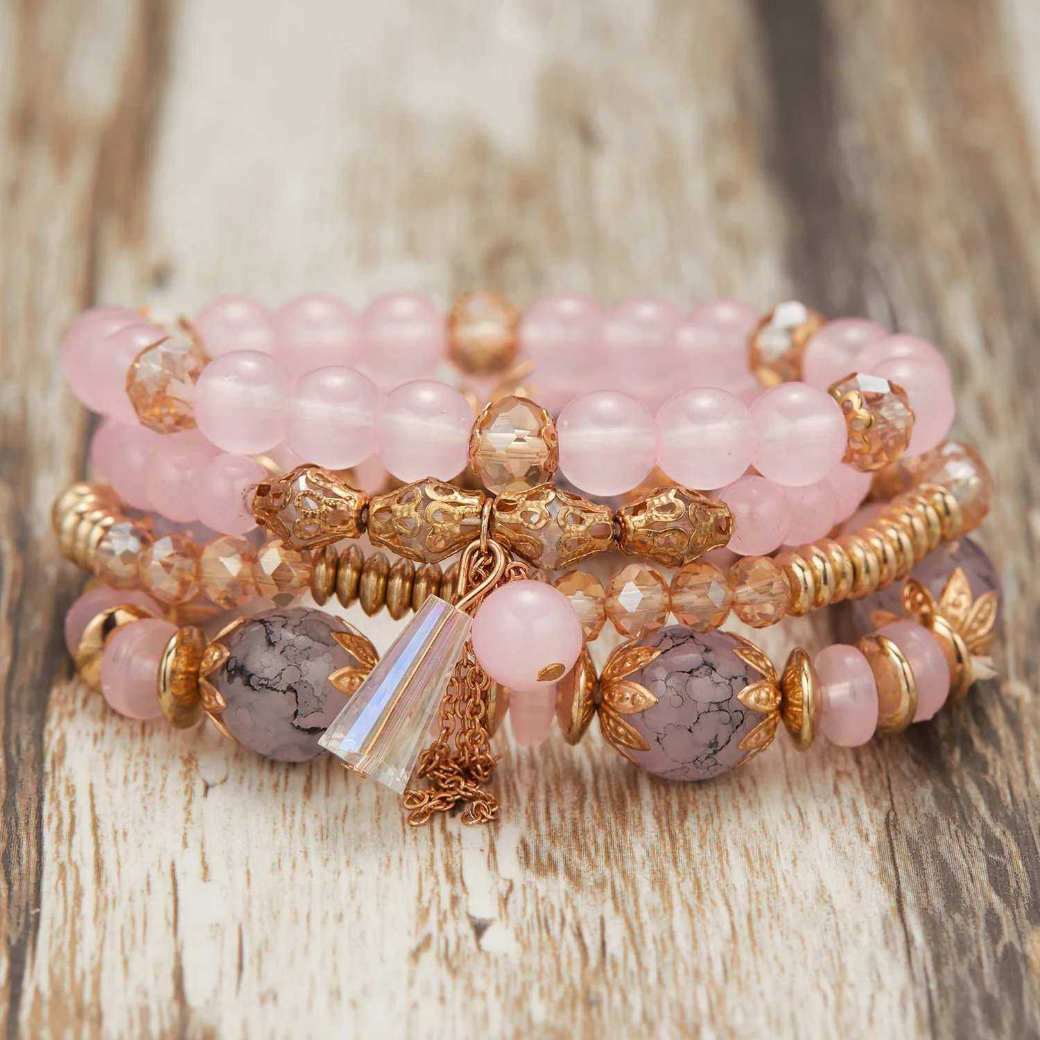 

Natural Crystal Stone Beads Bracelet Bohemain Multilayer Colorful Beaded Charm Bracelets Elastic Rope Handmade Wristband Jewelry