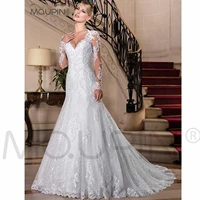 mqupin white hollow lace wedding dress 2022 new sexy illusion back pearls beading appliques long sleeve mermaid bridal gown a28