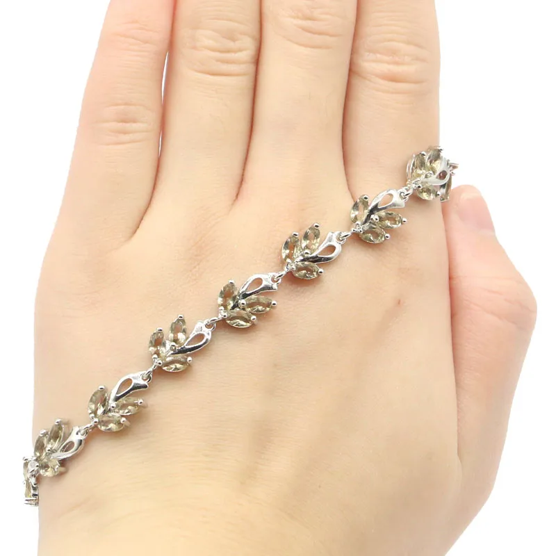 

16x9mm Highly Recommend Created Smokey Quartz Women Wedding Silver Bracelet 8.0-9.0inch