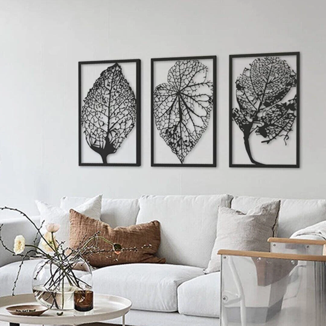 Деревянный настенный стол черного цвета 3 шт. сушеные листья Роскошный домашний