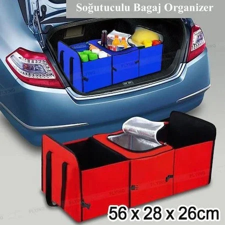 

Car Luggage Organizer Bag With Water Coke Cold Holder Chamber With 3 Compartments Portable Lunch Cooler Bag Folding Insulation