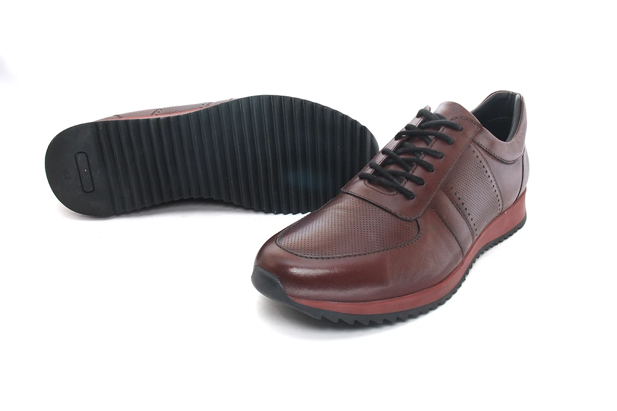 

SHENBIN's Burgundy Basic Running Shoes with Baby Buffalo Leather, Shenbins Handmade Sport Footwear, Antique Style