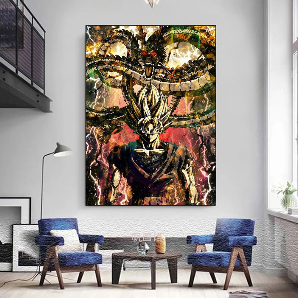 

Van Gogh Starry Night Posters and Dragon Ball Goku Super Saiyan Anime Canvas Painting Print Pictures Room Home Wall Decor Mural